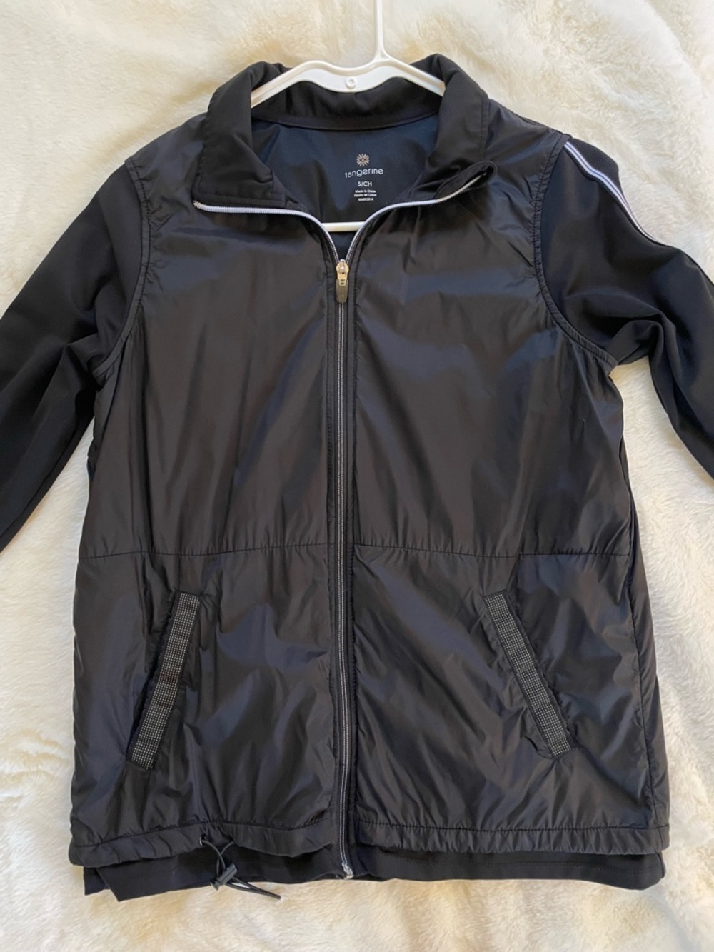 Tangerine Activewear Classic Black Track Jacket White Yoga Comfort Thumbhole Y2K - Picture 10 of 15